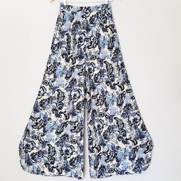 Free People Intimately High Waist Wide Leg Paisley Floral Palazzo Pants Blue XS - Picture 3 of 16